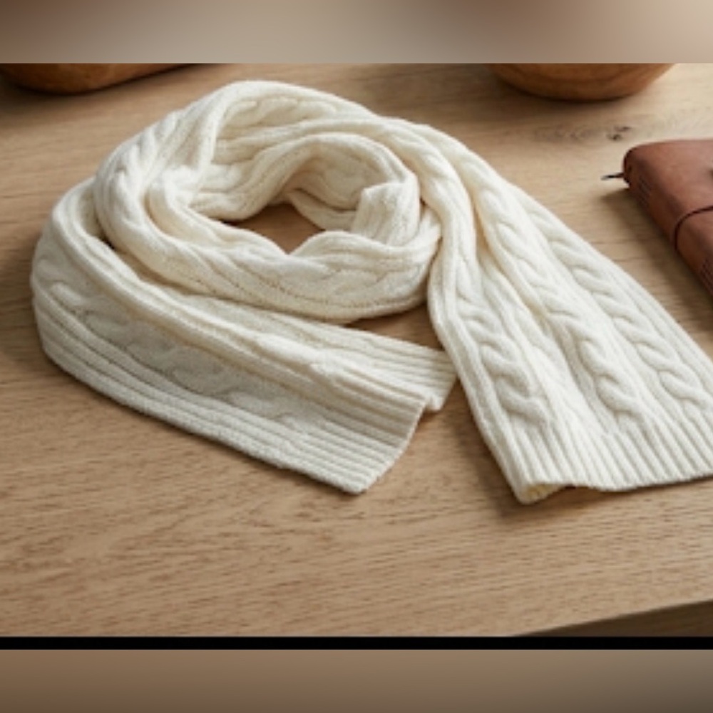 Handmade Off-White Crochet Scarf – Cozy 70” Neutral Winter Wrap